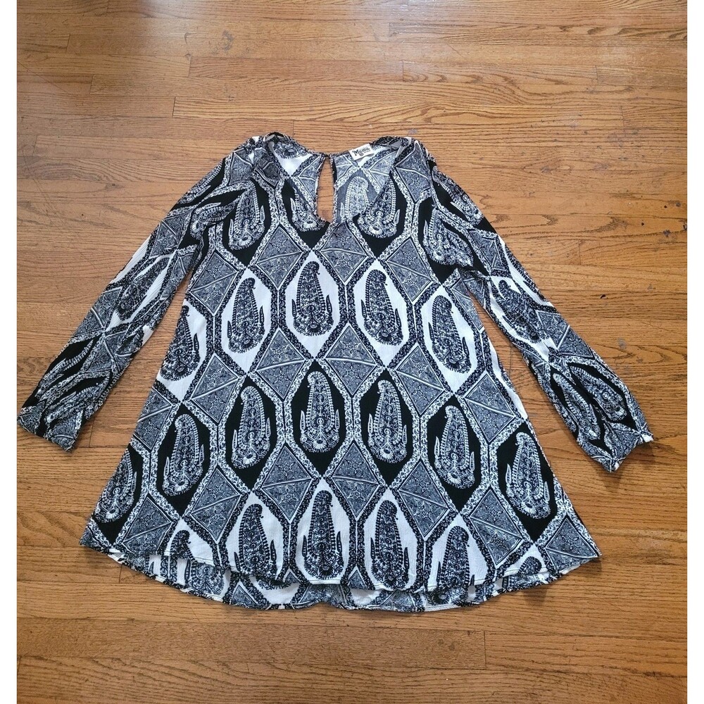 Show Me Your Mumu Womens Black White Paisley Long Sleeve Tunic Medium